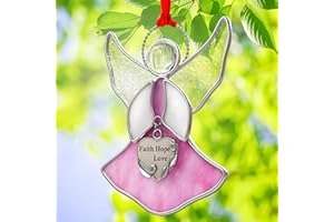 KUNDGLA Angel Stained-Glass Sun-Catcher, Faith Hope Love Decorative Indoor Windows Metal Suncatcher Ornament, Gifts for Friends Mom Teacher Birthday Christmas Tree Holiday Hanging Décor