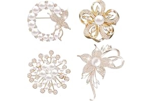 Ecally 4 Pcs Brooches and Pins for Women Crystal Pearl Brooch for Wedding Christmas Teacher Appreciation Gift