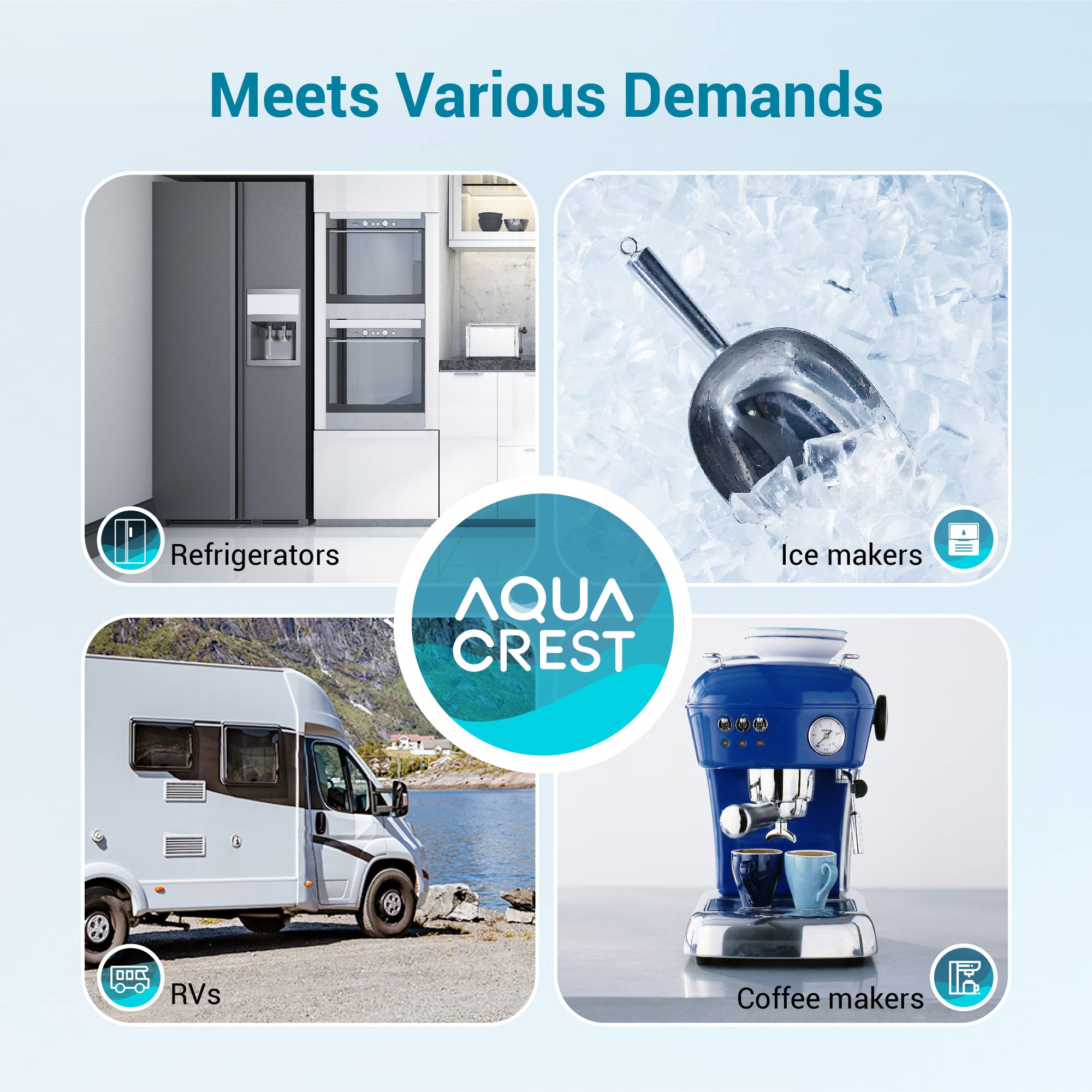 AQUACREST In-Line Water Filter for Refrigerator and Ice Maker, 5 years or 10,000 Gallons High Capacity, 1/4-Inch Direct Connect Fittings, Reduces Chlorine, Bad Taste & Odor