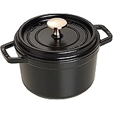 STAUB Cocotte, Cast Iron Casserole 16 cm, 1.2 L, Induction, Made in France | Aroma Rain Lid, Suitable for All Hob Types, Round, Black