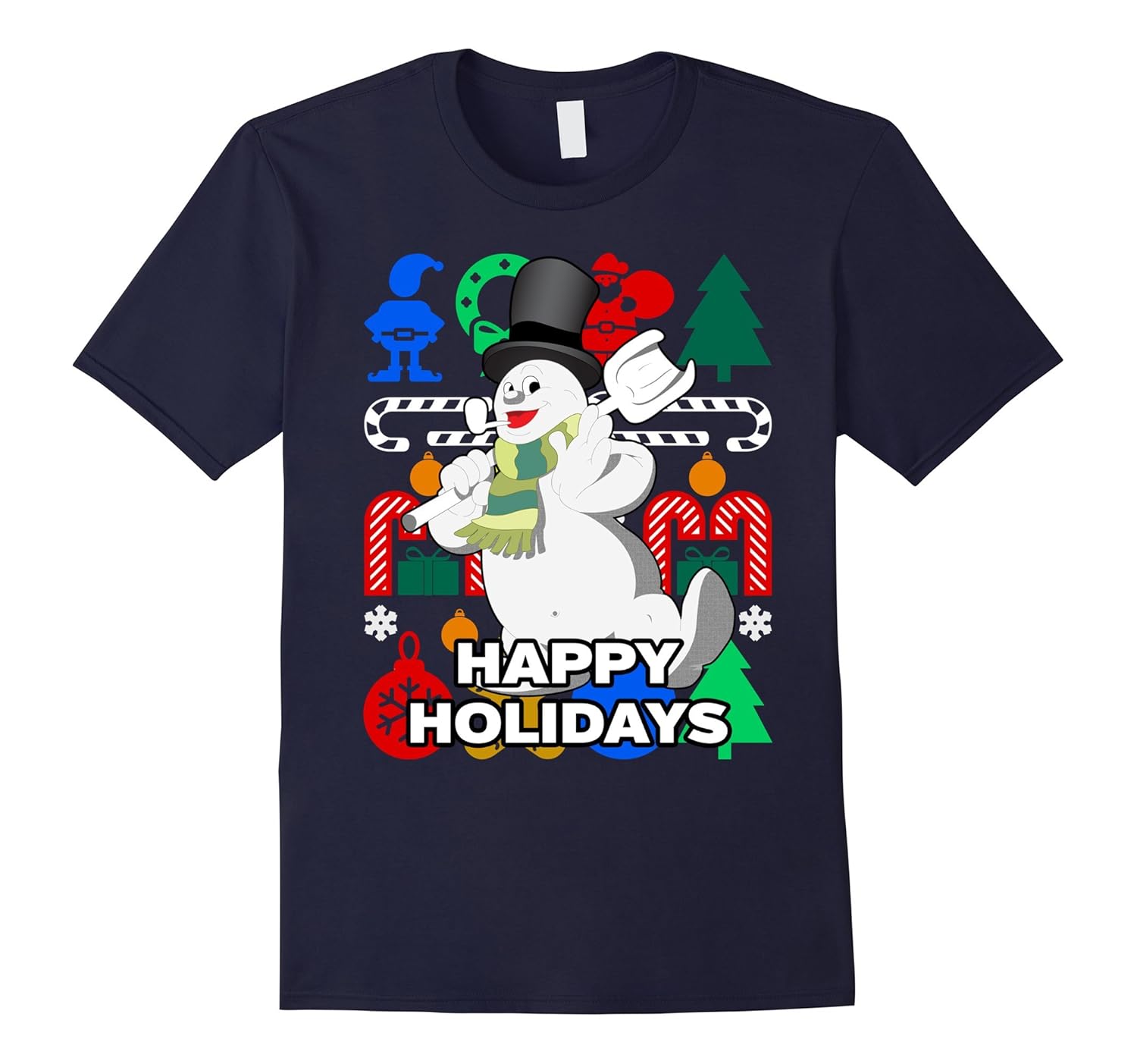 Snowman Pipe Scarf and Hat Holiday T-shirt - Merry Christmas-ANZ