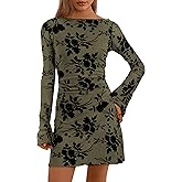 PRETTYGARDEN Women's 2026 Fall Fashion Floral Long Sleeve Mini Dress Mesh Bodycon Short Party Date Night Going Out Dresses