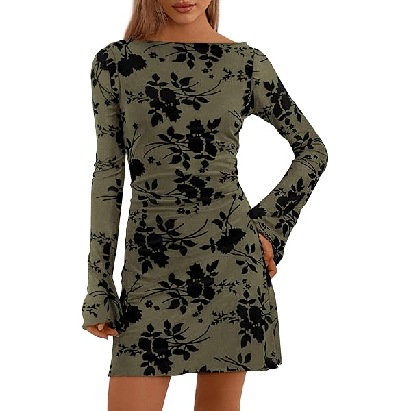 Amazon.com: Milumia Women's Bell Long Sleeve Floral Mini Dress Spring  Summer Mesh Short Dresses Blue and White X-Small : Clothing, Shoes & Jewelry