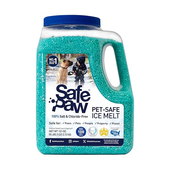 SAFE PAW ICE MELT – PET & KID FRIENDLY, SALT-FREE & CHLORIDE-FREE, SAFE FOR CONCRETE, DRIVEWAYS & SIDEWALKS | LONG-LASTING & FAST- SNOW & ICE MELTER FOR WINTER USE – 3X LONGER EFFECT
