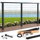 Zylorix 4-8ft Modular 36" Swageless Cable Railing System with Handrail | Complete Set, Level Cable Railing Post Kit for Deck Railing, Easy-Install &amp; Cuttable Top Rail, T304 Stainless Steel, Black