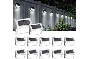 SOLPEX Solar Fence Lights, 12 Pack Solar Powered Deck Lights Outdoor Waterproof,4 LEDs Solar Step Lighting for Stair Stairway Patio Porch Pathway Walkway Garden (Cold White)