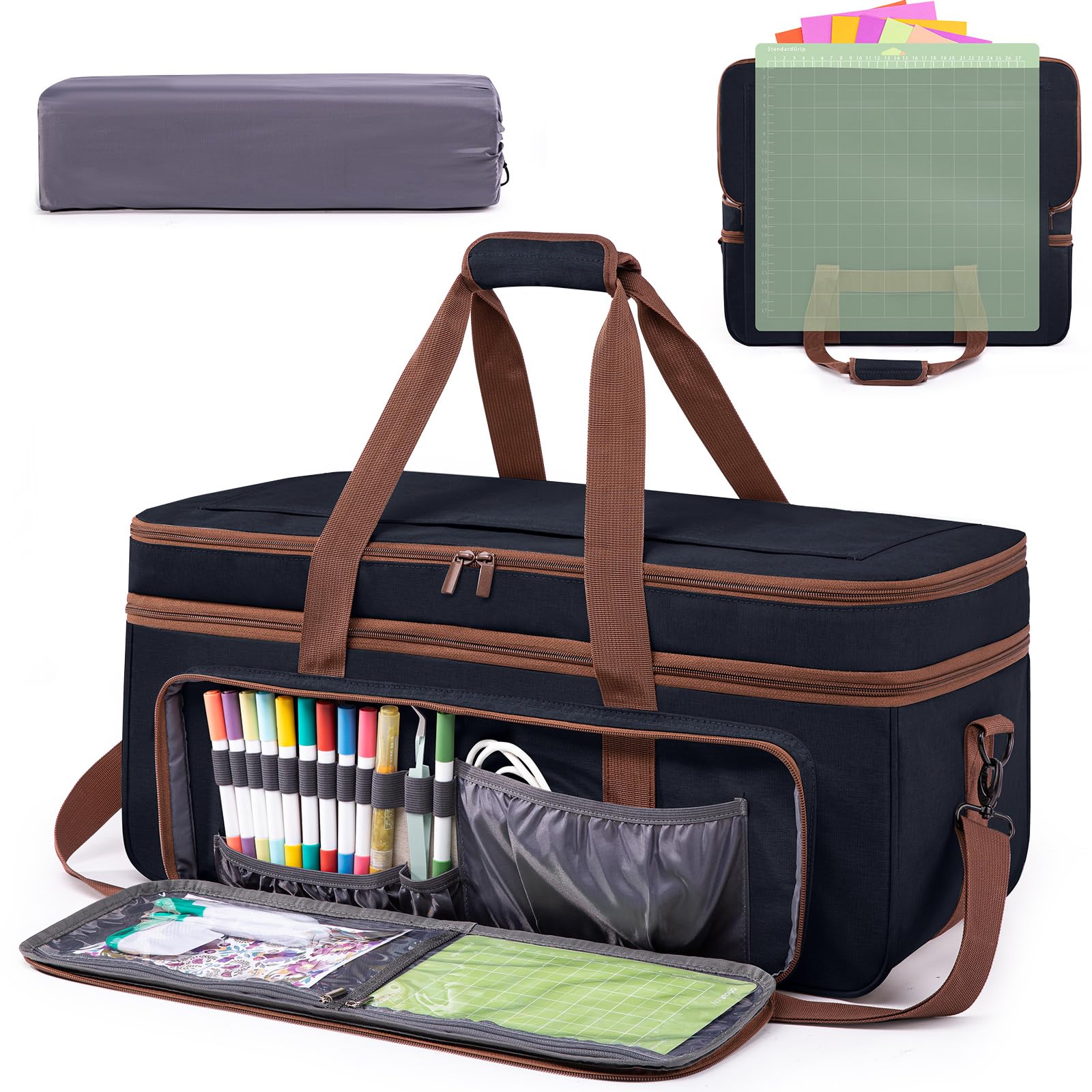 Photo 1 of IMAGINING Carrying Case for Cricut Maker 3, Maker 4, Double-Layer Machine Bag with Cover for Cricut Explore 4, Explore 3, Explore Air 2, Storage Organizer for Cricut Accessories and Tools