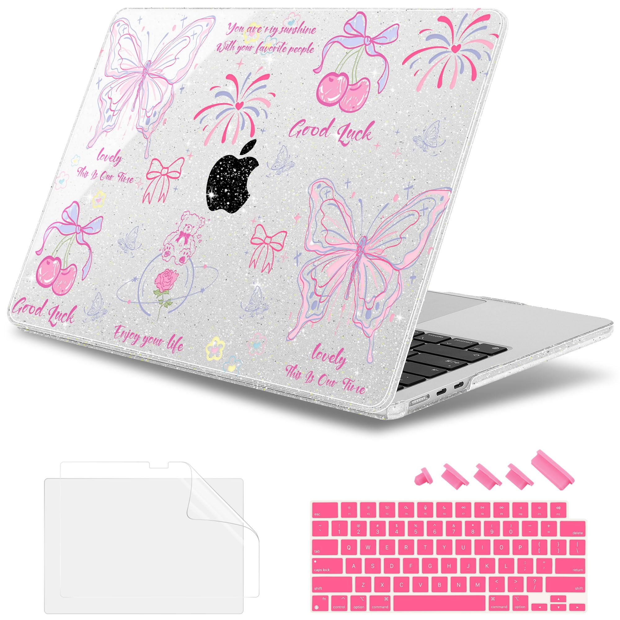 Photo 1 of May Chen Compatible with M4 MacBook Air 15 inch Case 2025 2024 2023 A3241 A3114 M3 A2941 M2 with Liquid Retina Display & Touch ID, Plastic Hard Shell with Keyboard Cover - Doodle Butterfly