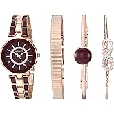 Anne Klein Women's AK/3286BKST Premium Crystal Accented Gold-Tone and Black Watch and Bracelet Set