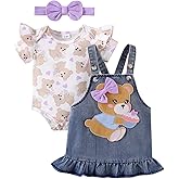 CETEPY Baby Girl Clothes Suspender Skirt Newborn Ruffle Romper Cute Bear Jeans Dress Bow Headband Summer Outfits 0-18 Months