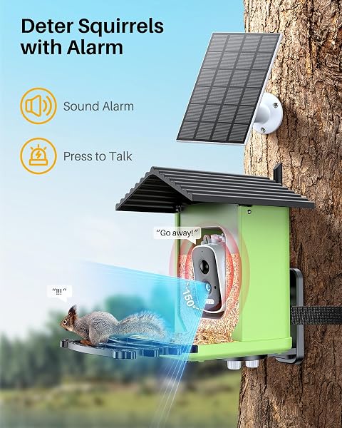 OPOWO BIRD FEEDER WITH CAMERA, 2K HD AI IDENTIFY SMART BIRD HOUSE CAMERA WITH SOLAR POWERED, LIVE VIEW, INSTANT ARRIVAL ALERTS, AUTO CAPTURE VIDEO FOR OUTSIDE, SUPPORTS 2.4GHZ WI-FI ONLY, BRIGHT GREEN