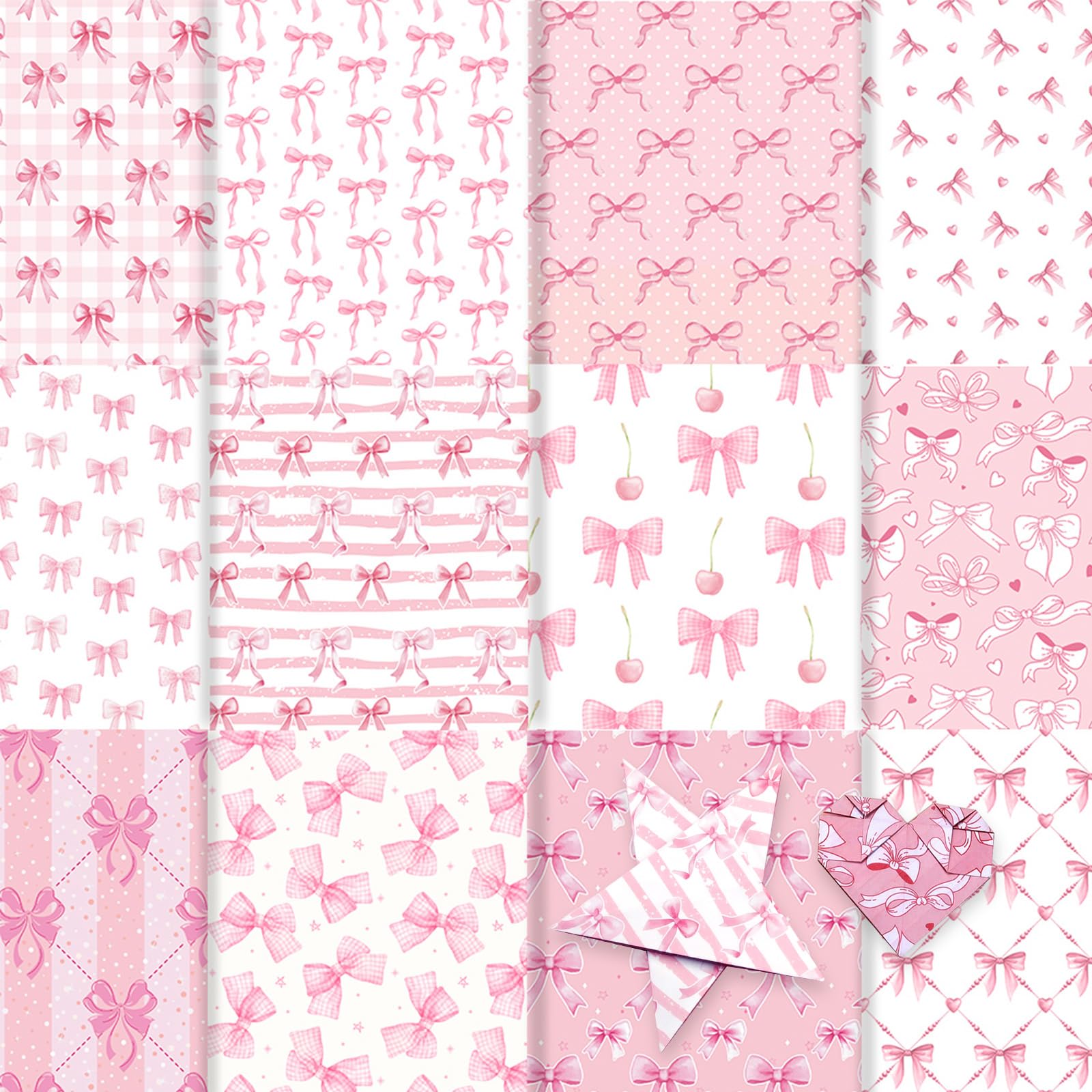 Photo 1 of 12 Sheets Pink Scrapbook Paper, 6 x 6 Inch Pink Bow Scrapbooking Paper, Double-Sided Bow Pattern Cardstock Scrapbook Supplies for DIY Craft Card Making Photo Album Decorative