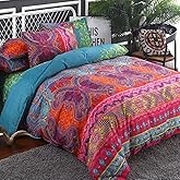 WONGS BEDDING Bohemain Comforter Set King, Microfiber Reversible Boho Alternative Comforter Set - 3 Pieces (1 Solid Comforter Set + 2 Pillow Shams), Bedding Inner Filling Duvet Set for All Season