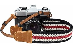 Padwa Lifestyle Stripes Camera Strap - 1.5" Soft Cotton Rope Weave Crazy Horse Cowhide Head Camera Straps for All Cameras and