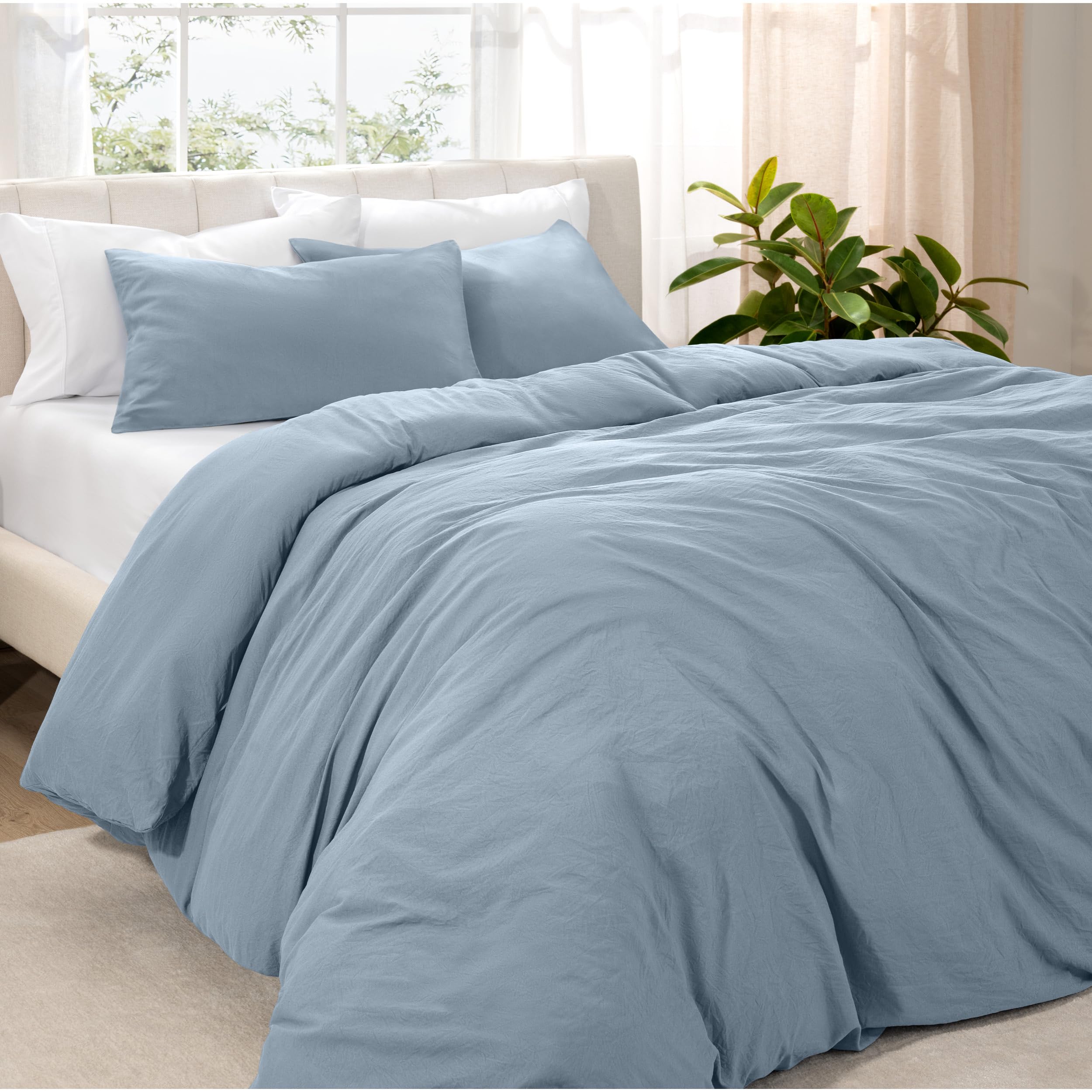 Bare Home Emperor Sandwashed Dusty Blue 1800 Ultra Soft Lightweight Duvet Cover and Pillowcase Set (2 Pillowcases)