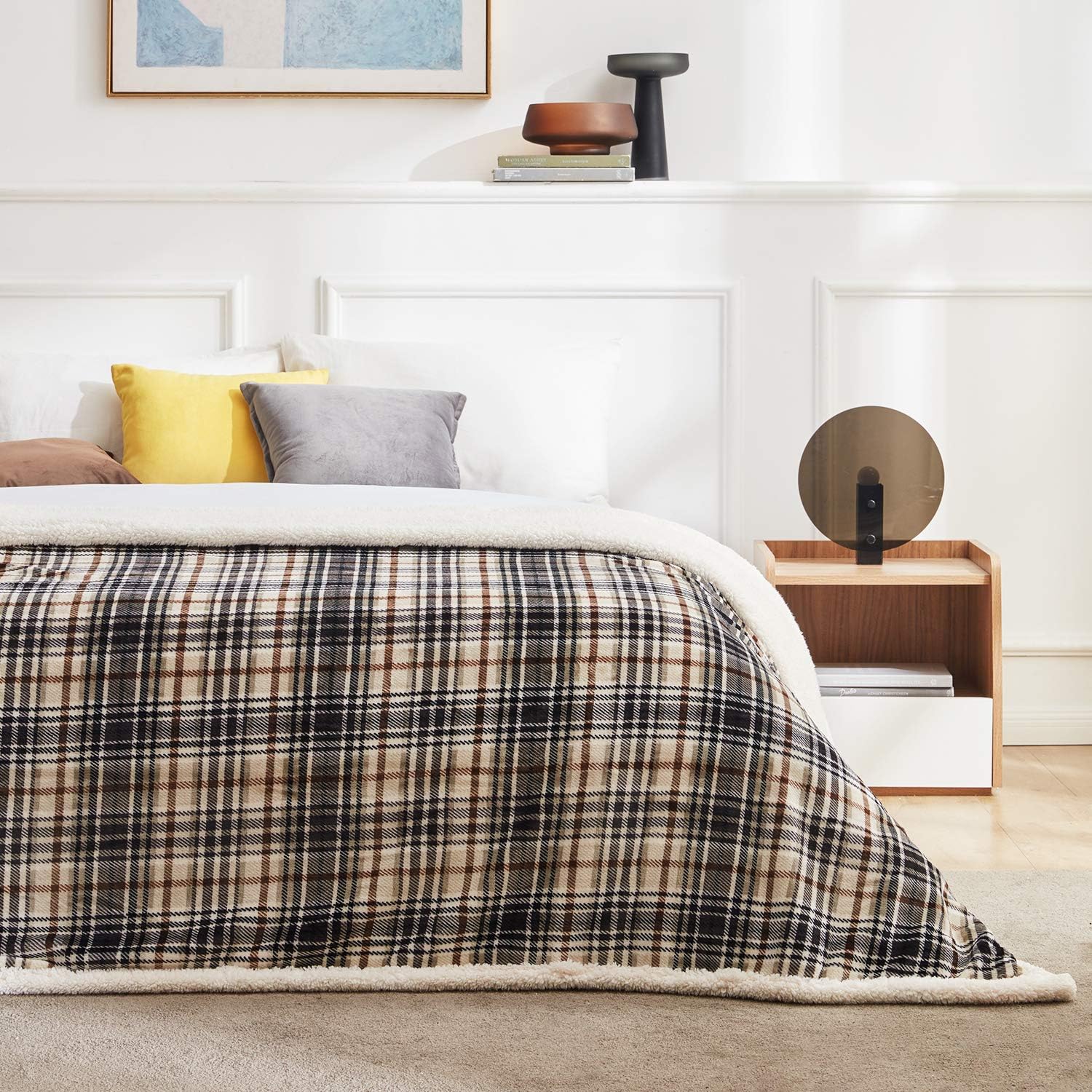 Touchat Sherpa Plaid Throw Blanket, Fuzzy Fluffy Cozy Soft Blanket, Fleece Flannel Plush Twin Size Microfiber Blanket for Couch Bed Sofa (60" X 70", Plaid Brown): Home & Kitchen