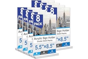 dulvus Acrylic Sign Holder 5.5x8.5 Inches 8 Pack, Double Sided Vertical Clear Display Stand, Plastic Frame Flyer Holder for Tabletop, Office, Restaurant, Store