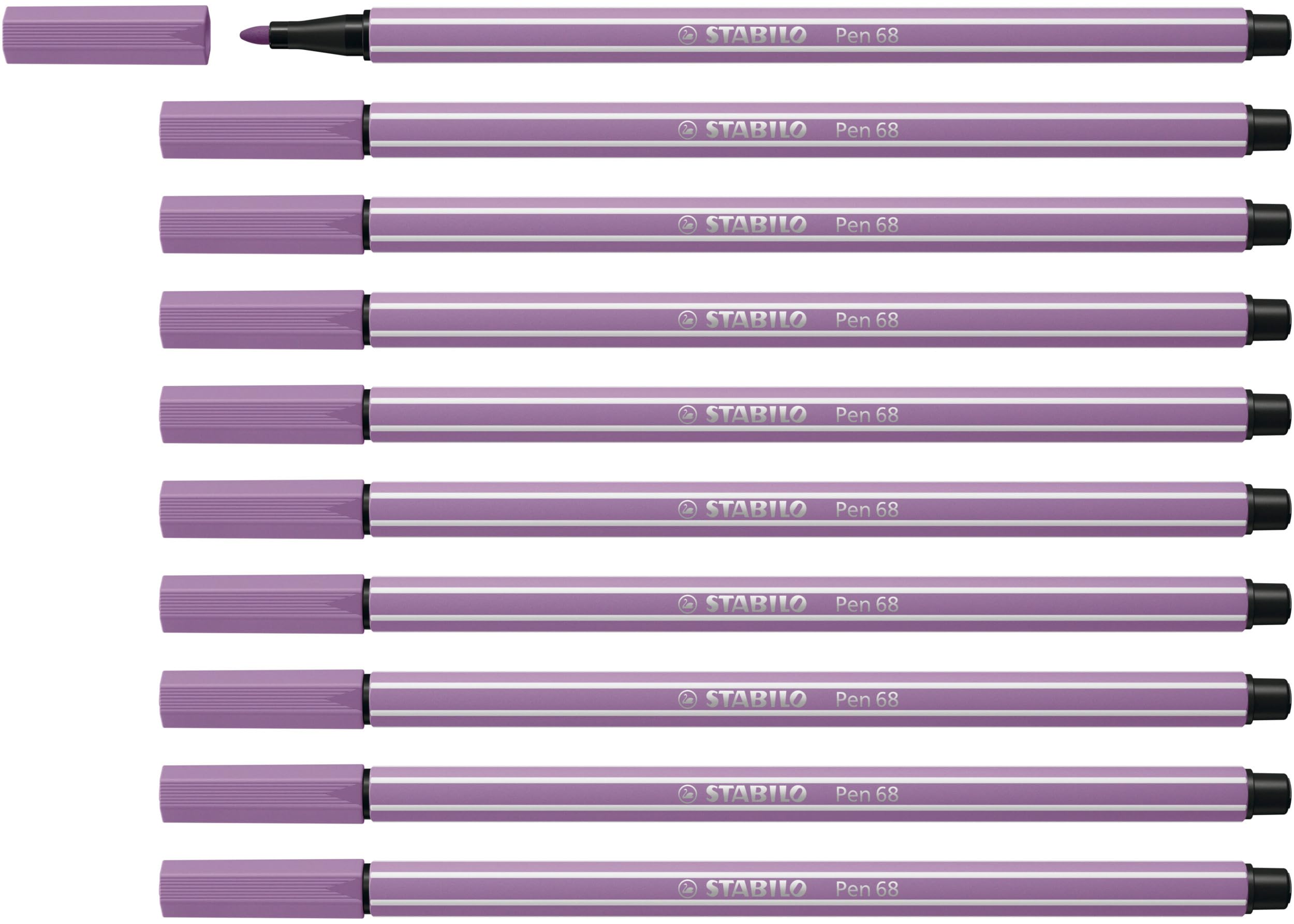 STABILO Pen 68 - Premium Fibre-Tip Pen - Pack of 10 - Grey Violet