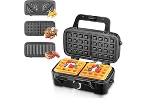 HOUSNAT Sandwich Maker, 3 in 1 Waffle Maker with Removable Plates, 1200W Panini Press with Interchangeable Non-Stick Plates, Indicator Lights, 5-gear Temperature Control (Black)
