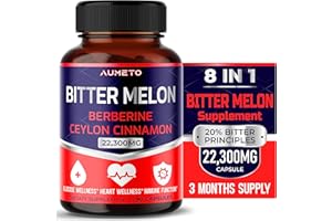 AUMETO Premium Bitter Mellon 22,300mg with BERBERINE CEYLON CINNAMON - Gluco Wellness, Immune Function (90 Count (Pack of 1))