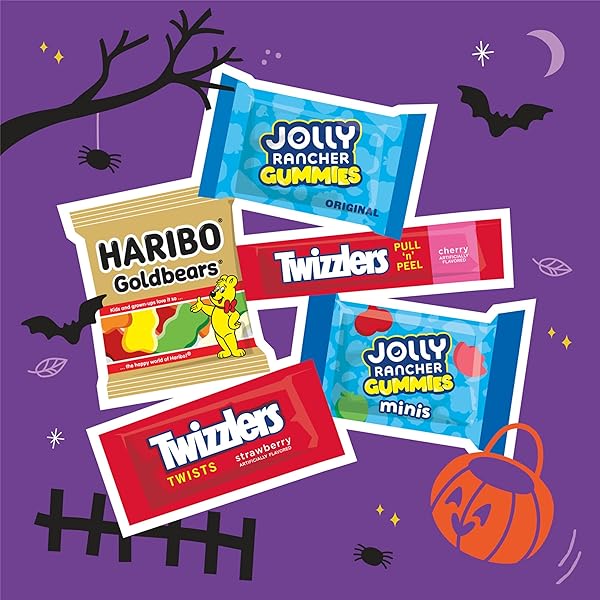 JOLLY RANCHER HARIBO, JOLLY RANCHER AND TWIZZLERS ASSORTED FRUIT FLAVORED, HALLOWEEN CANDY BULK BAG, 60.1 OZ (165 PIECES)