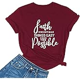 MIMOORN Women's O Neck Faith Letter Print T-Shirts Short Sleeve Graphic Tees Tops
