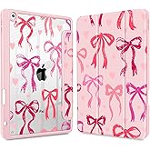 May Chen for iPad 9th Generation with Pencil Holder, iPad 8th/7th Gen Case 10.2-inch, [Penceil Holder] Trifold Stand Auto Wake/Sleep Clear TPU Protection Back Cover, Bow Ribbon
