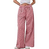 MISSACTIVER Women Drawstring Striped Pants Loose Wide Leg Trousers Casual Low Waist Pants Comfy Lounge Pants with Pockets