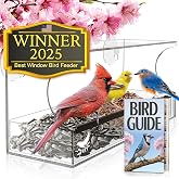 Window Bird Feeder by Nature's Hangout - No Assembly, Strong Suction Cups | Acrylic Bird Feeders for Outside Bird Watching for Cats Easy-to-Clean Birdhouse Bird Feeder for Window Viewing Slide-out Tray