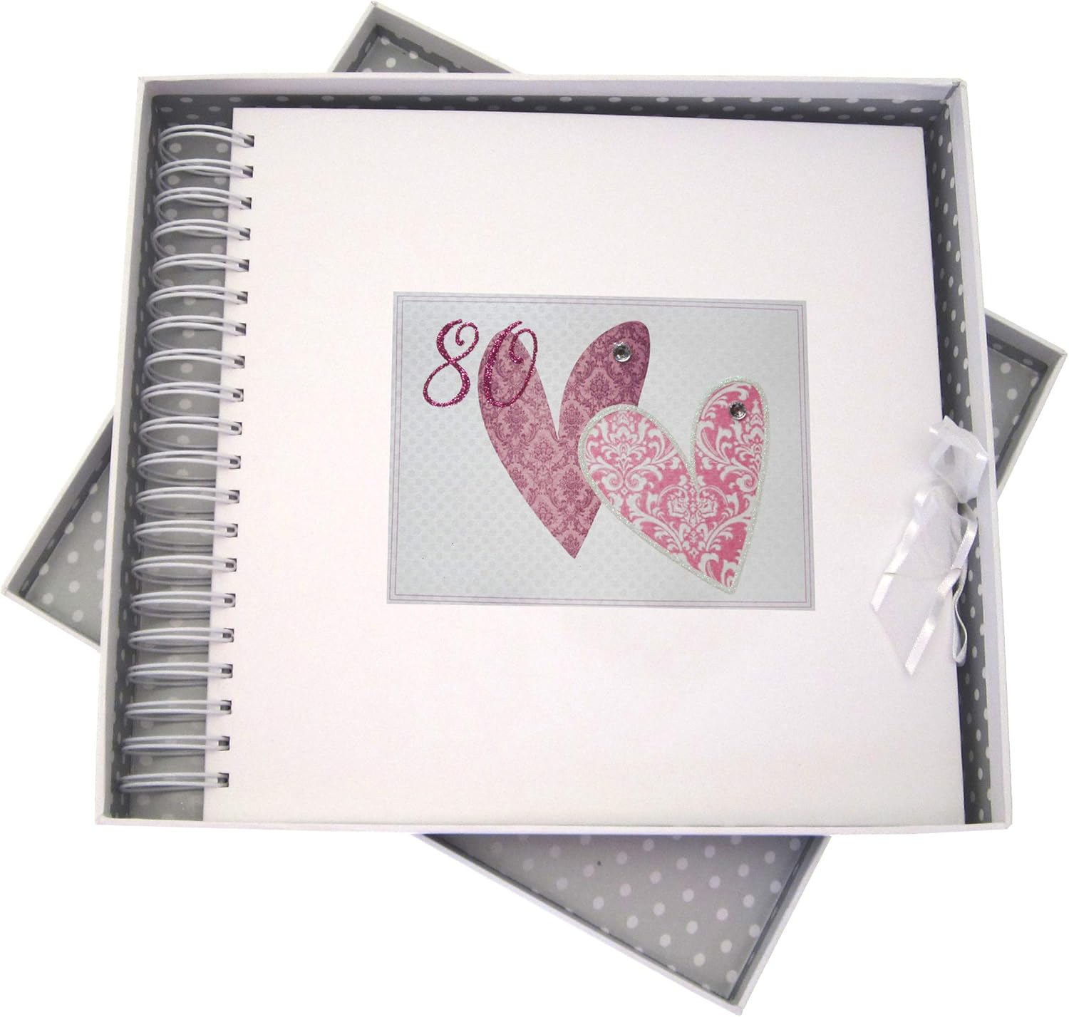 White Cotton Cards SSHA80C Patterned Love Hearts Age 80 Birthday Card and Memory Book, Medium