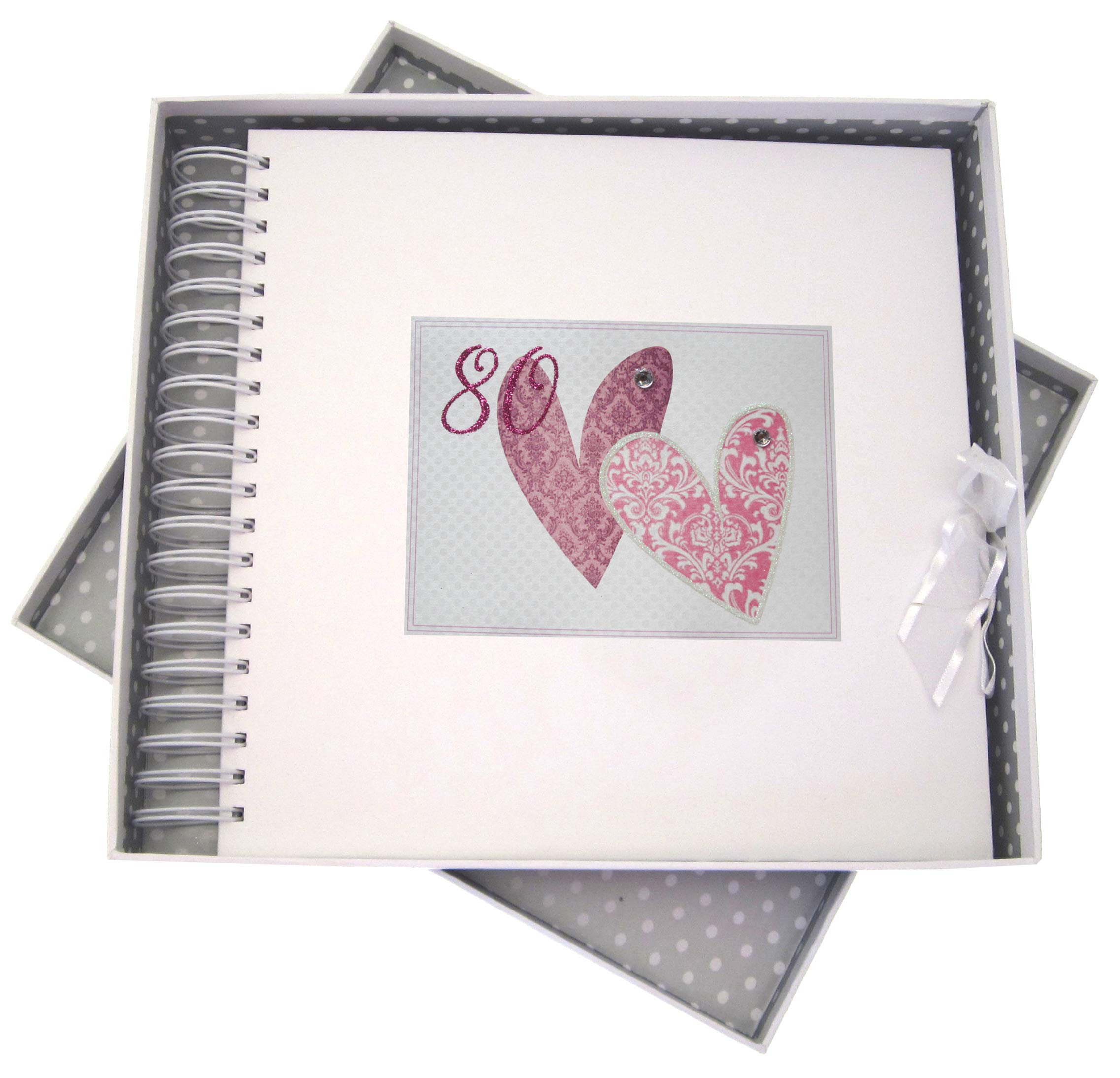 White Cotton Cards SSHA80C Patterned Love Hearts Age 80 Birthday Card and Memory Book