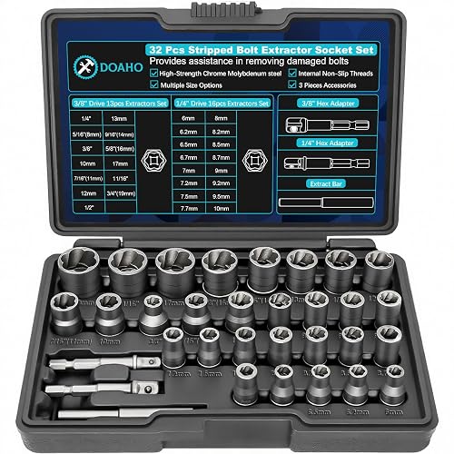 Socket Extractor Set Doaho 32Pcs Bolt Extractor Socket Set,Stripped Nut & Lug Removal Kit ...