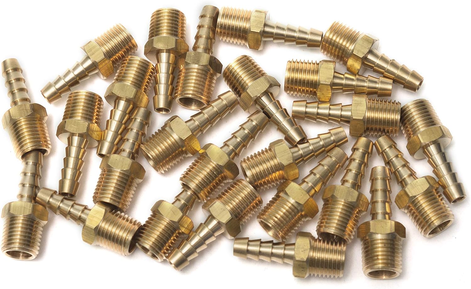 LTWFITTING Brass 1/4-Inch Male BSPT x 6mm Hose Barb Coupler Adapter Fitting for Vehicle Fuel System HVAC System (Pack of 25)