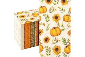 Homlouue 100PCS Fall Napkins, 3-Ply Thanksgiving Napkins Disposable, Pumpkin Sunflower Paper Napkin, Thanksgiving Autumn Harvest Fall Party Supplies, Thanksgiving Guest Towels for Bathroom Dinner Home