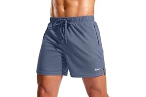 Pudolla Men's Workout Running Shorts with Zipper Pockets 5" Lightweight Quick Dry Athletic Gym Mesh Shorts no Liner