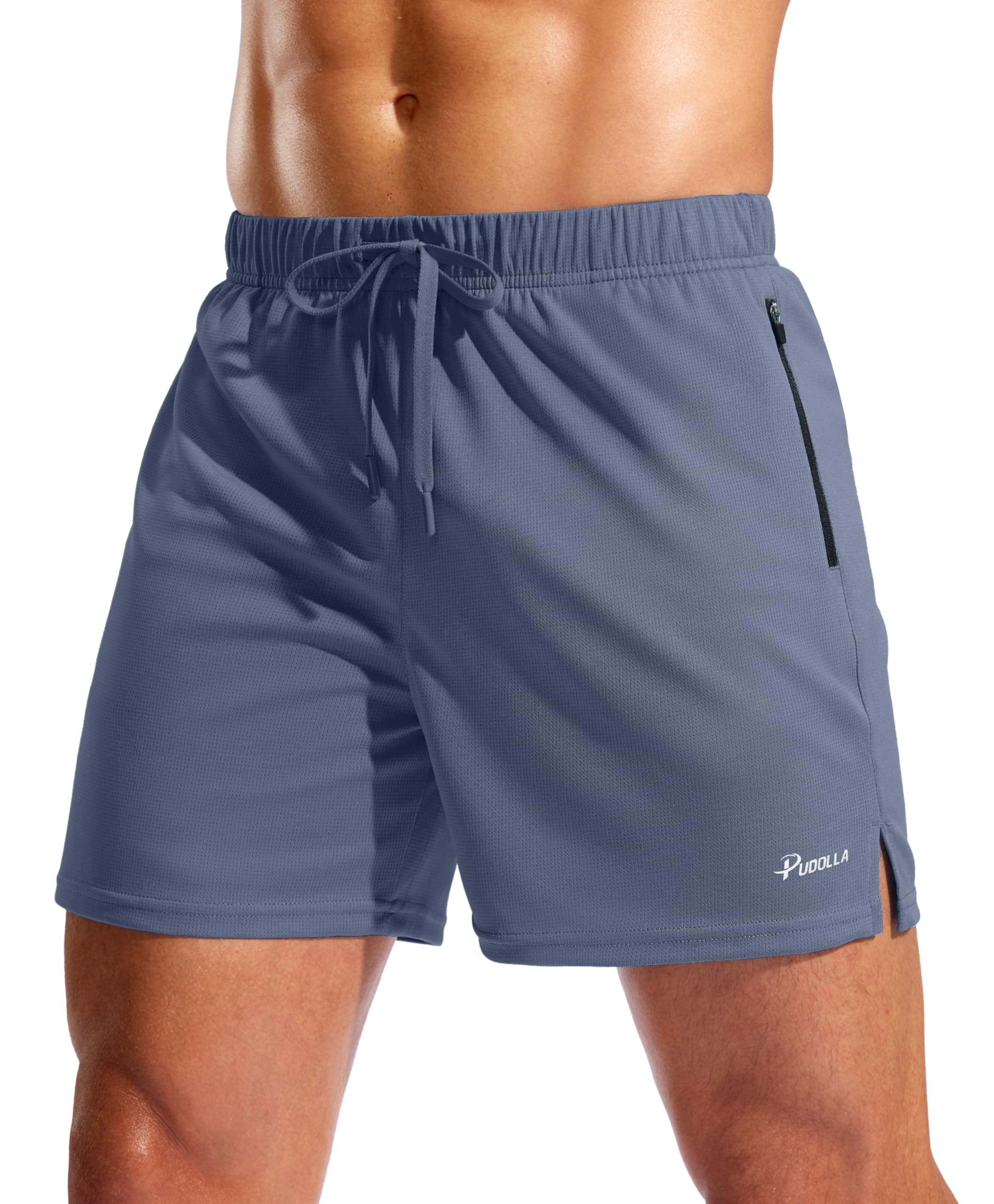 Pudolla Men's Workout Running Shorts with Zipper