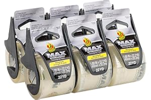 Duck Max Strength Clear Packing Tape with Dispensers – 6 Rolls of Maximum Strength Heavy Duty Packaging Tape for Shipping & Moving Boxes - 1.5" Core - 1.88 Inch x 22 Yards, Clear (284983)