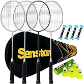 Senston Professional 90g Lightweight Badminton Set of 4 for Backyard Games | 4 Rackets+6 Birds+1 Bag/ 90g Carbon Fiber/ ISO Large Sweet Spot/ Anti-Slip Grip/ T-Joint Stable/ Wind-Resistant for Backyard