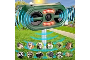 DEFENDY Outdoor Solar Powered Animal Repeller,2024 New Ultrasonic Animal Repellent,Ultrasonic Squirrels Deterrent Waterproof Dog Repeller,Effective Solar Cat Repellent with Motion Sensor for Yard Garden Farm
