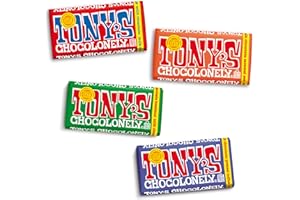 Tony's Chocolonely Assortment - Hazelnut, Dark Pretzel & Toffee, Caramel Sea Salt, Chocolate Bars, No Artificial Flavoring - 4 Bars