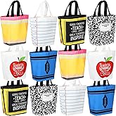 Sunnymove 12 Pcs 9" x 8" x 4" Teacher Mini Canvas Tote Bag Bulk Small Teacher Appreciation Gifts Mini Reusable Gift Bag for Women Graduation Office