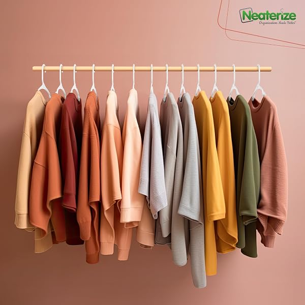 NEATERIZE CLOTHES HANGERS PLASTIC 50 PACK FOR ADULTS – PLASTIC HANGERS, THE PERFECT COAT HANGER AND SPACE SAVING CLOTHES HANGERS FOR CLOSET, PERCHEROS GANCHOS PARA COLGAR ROPA HANGARS – WHITE HANGERS