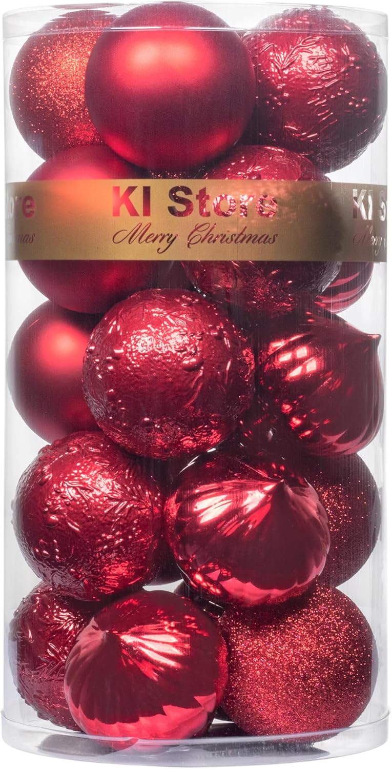 Ornaments - KI Store Red Christmas Balls 20pcs 3.15-Inch Christmas Tree Decoration Ornaments for Xmas Tree Holiday Wreath Garland Decor Ornaments Hooks Included