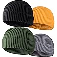 ROYBENS 4 Pack Wool Fisherman Beanies for Men, Knit Short Watch Cap Winter Warm Hats
