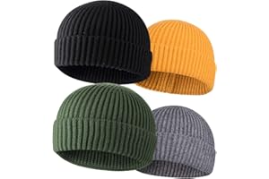 ROYBENS 4 Pack Wool Fisherman Beanies for Men, Knit Short Watch Cap Winter Warm Hats