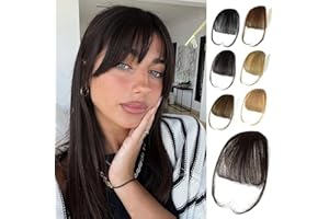 NAYOO Bangs Hair Clip- Dark Brown Fake Bangs 100% Real Human Hair Extensions Wispy Bangs for Women Fringe with Temples Hairpieces Curved Bangs for Daily Wear（Dark Brown Wispy Bangs）