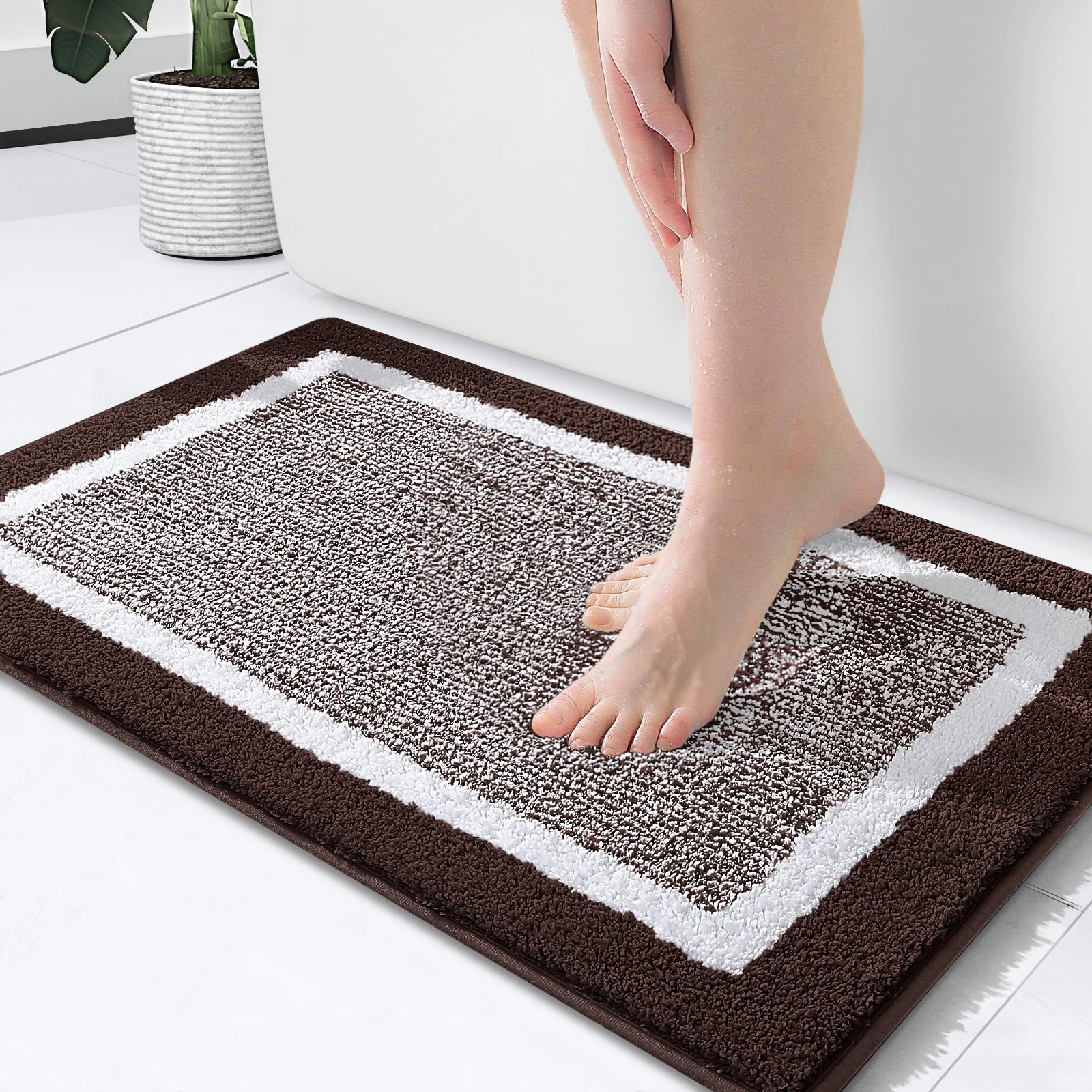 Photo 1 of OLANLY Bathroom Rugs 24x16, Extra Soft and Absorbent Microfiber Bath Mat, Non-Slip, Machine Washable, Quick Dry Shaggy Bath Carpet, Suitable for Bathroom Floor, Tub, Shower (Small, Brown)