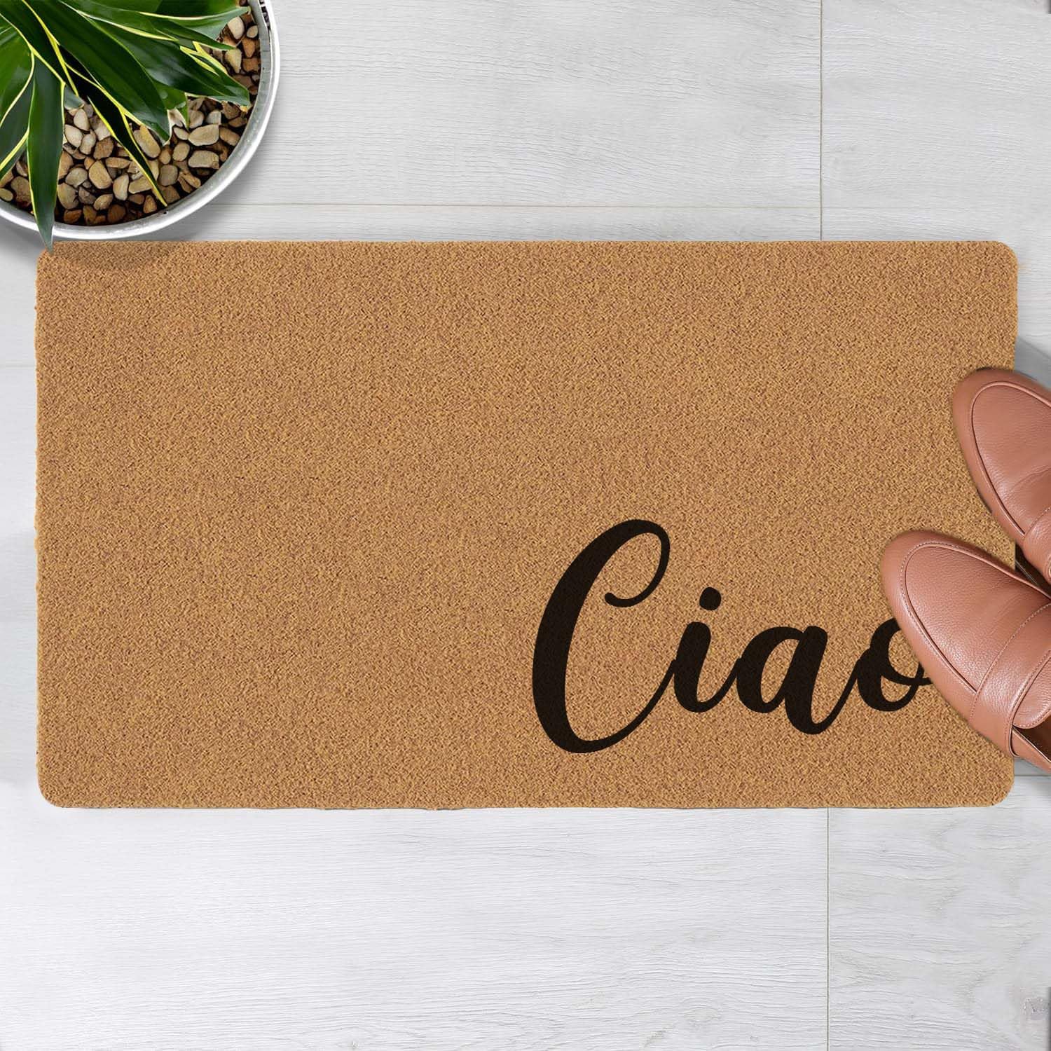 Photo 1 of LuckyChu Welcome Door Mat Outdoor Indoor Entrance, Low-Profile Floor Mats Ciao Non Slip Durable Entrance Rugs for Entry, Patio, High Traffic Areas Front Door, 17" x 29.5"