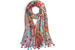 QIUTIMIY Scarf for Women Lightweight Soft Floral Leopard Printed Scarves Fall Winter Fashion Shawl Wrap with Fringe