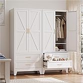 Large Armoire Wardrobe Closet,71H Metal Wardrobe Organizers and Storage with 2 Drawers,Farmhouse Clothing Storage Cabinet wit